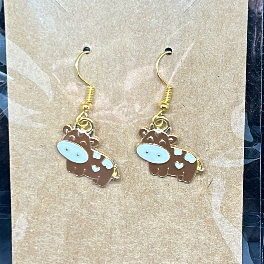 Adorable brown cow earring dangle